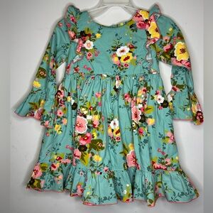Sage and Lilly Floral Kids Dress in Teal and Pink. 2T SKU A42